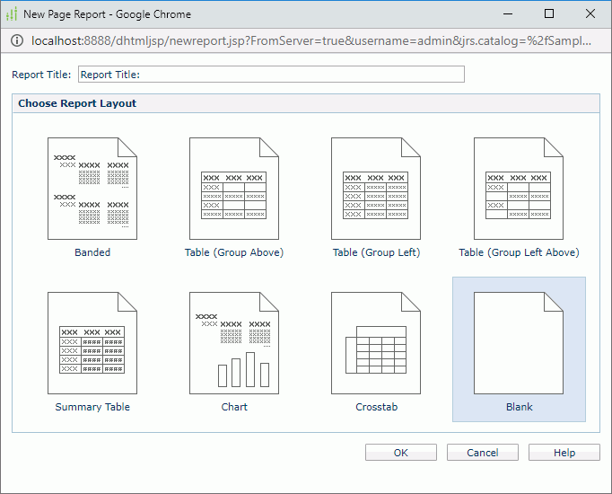 New Page Report dialog box