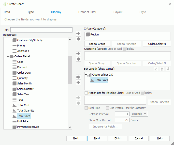Create Chart dialog box - Display